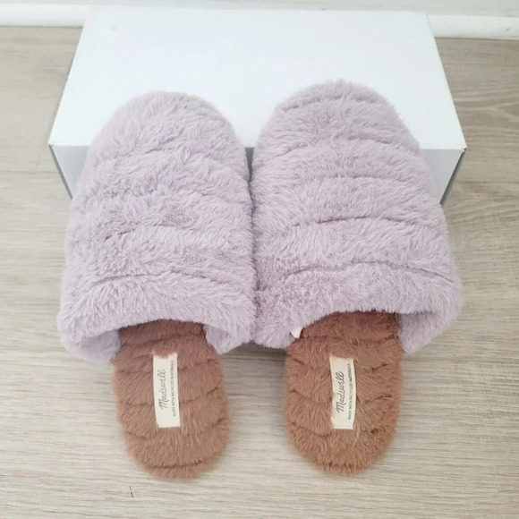Madewell Quilted Scuff Slippers Recycled Faux Fur Dusty Purple Slip On Shoes 6 - Picture 5 of 9